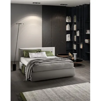 Letto in tessuto imbottito con testiera e box contenitore Good Rim di Bside