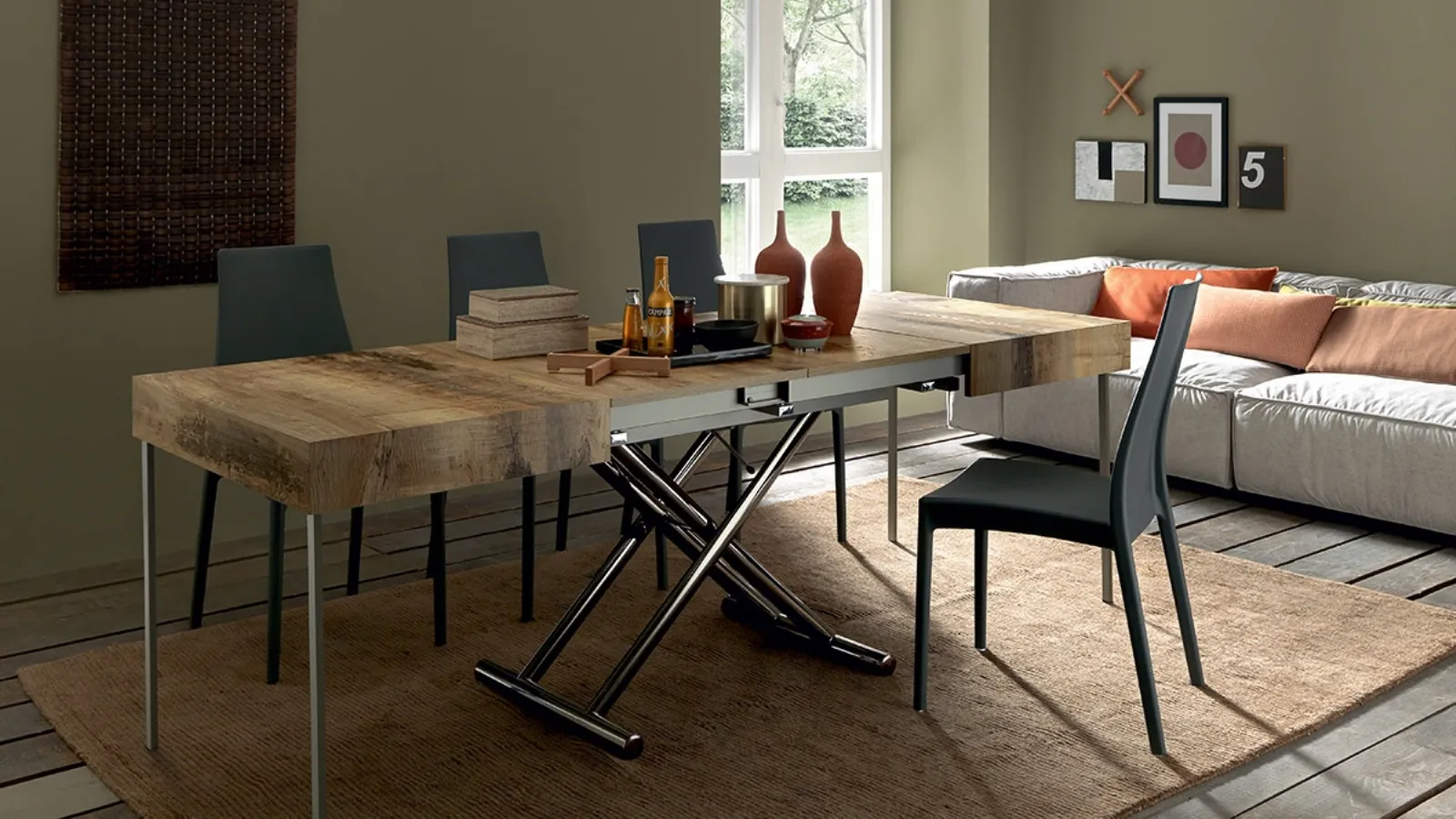 Tavolino Trasformabile con top in legno e base in metallo Assist di Altacom
