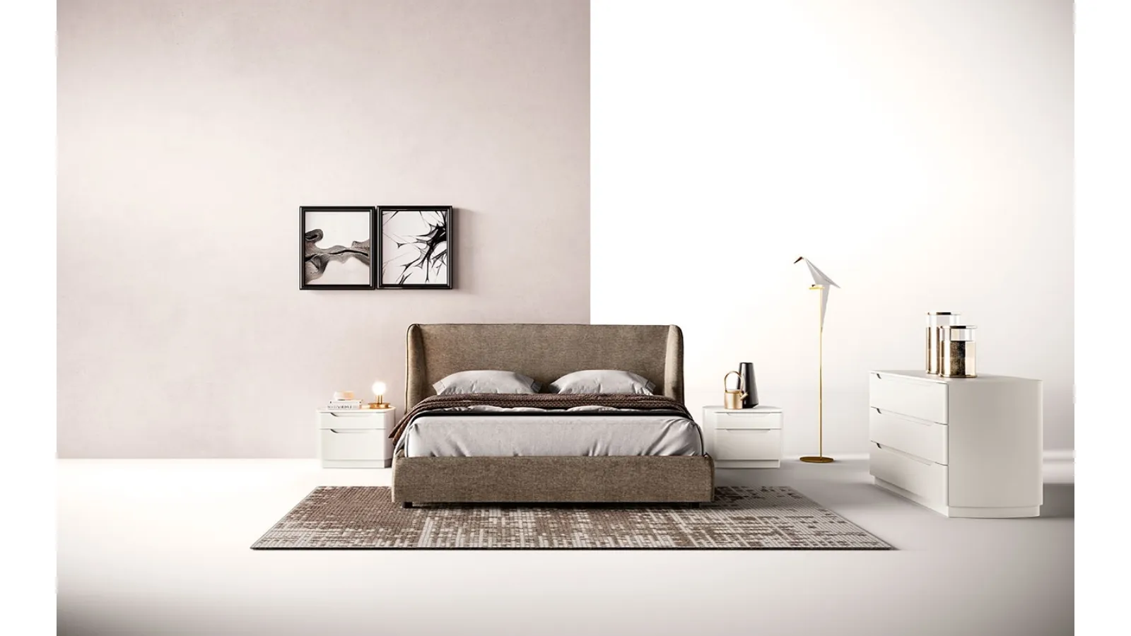 Letto rivestito in velluto con testiera A02 Velvet e Omega di Mercantini