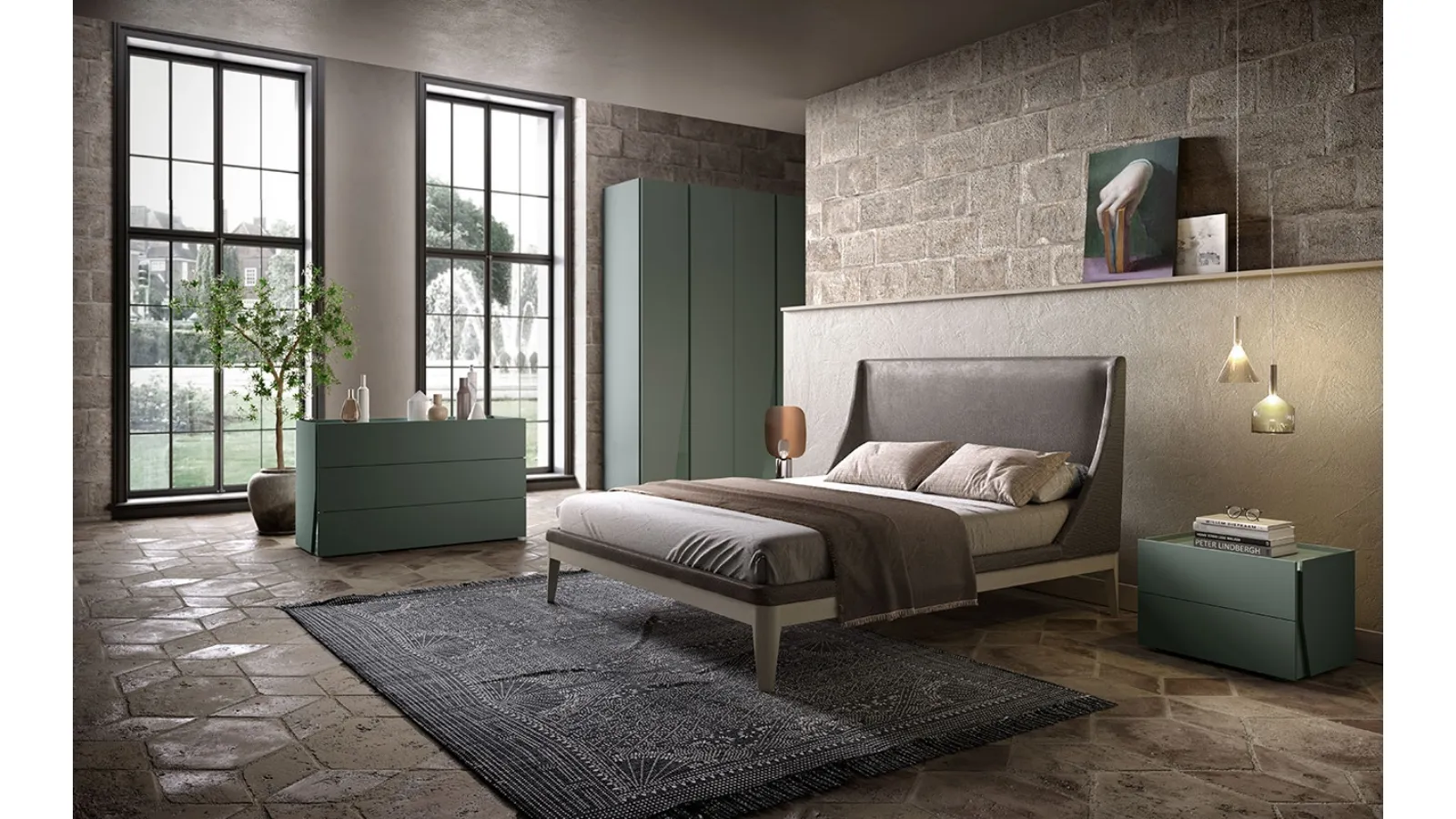 Letto matrimoniale B01 Venus con testiera di Mercantini