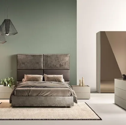 Letto con testiera importante in tessuto B02 Puzzle e Omega di Mercantini