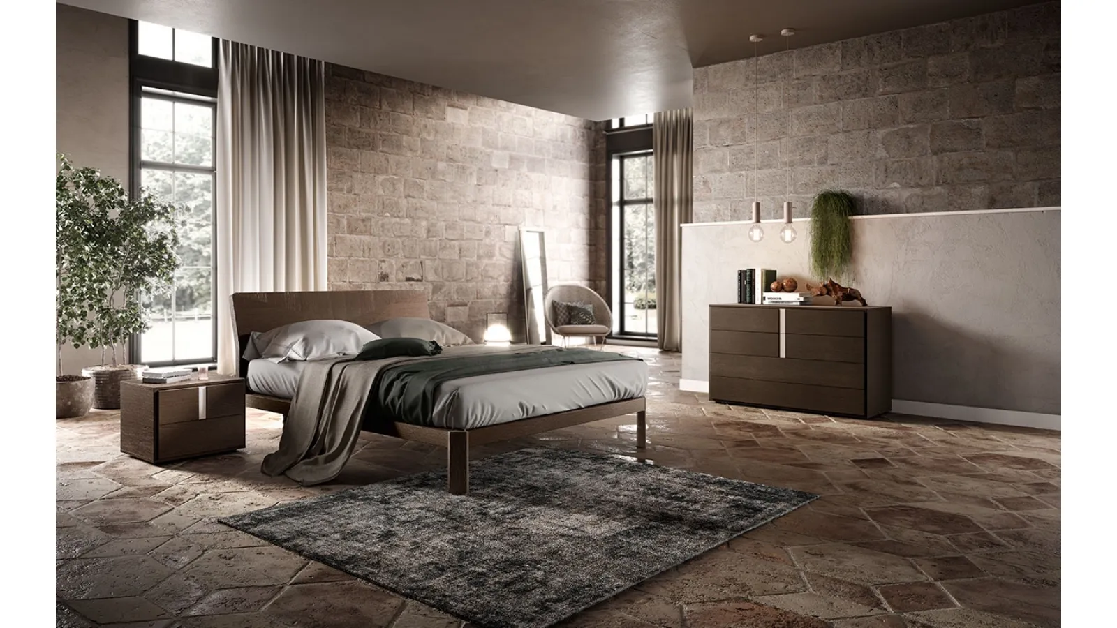 Letto in legno con testiera C01 Apollo e Gamma di Mercantini