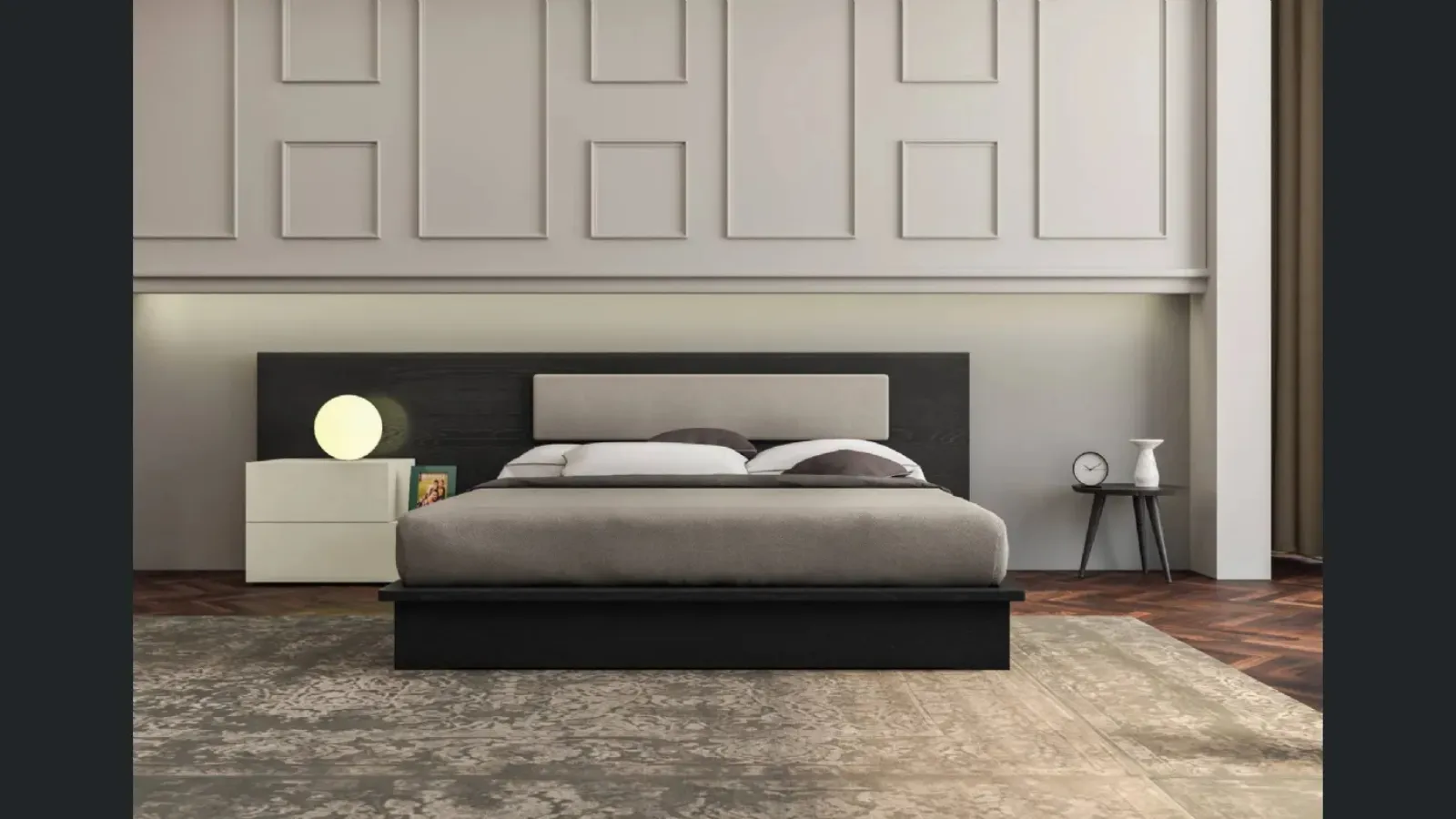 Letto con testiera alta in rovere Essential di Fratelli Mirandola