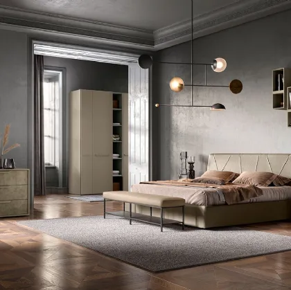 Letto in tessuto imbottito con testiera G06 Lotus e Omega di Mercantini