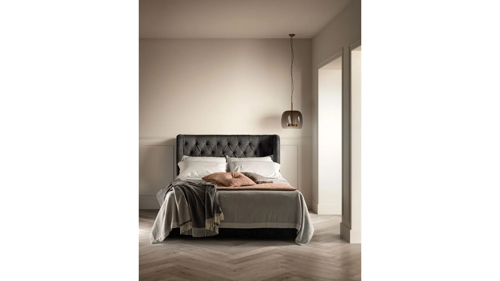 Letto in tessuto con testiera capitonnè Gem di Bside