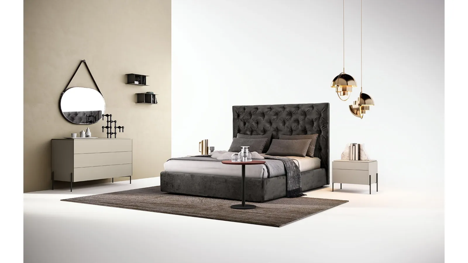 Letto con testiera in tessuto trapuntato V02 Merak di Mercantini