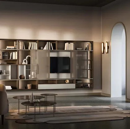 Libreria a muro Kosmos KL203 in legno e vetro di Mercantini