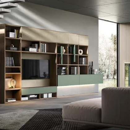 Libreria a muro Kosmos KL205 in laccato opaco di Mercantini