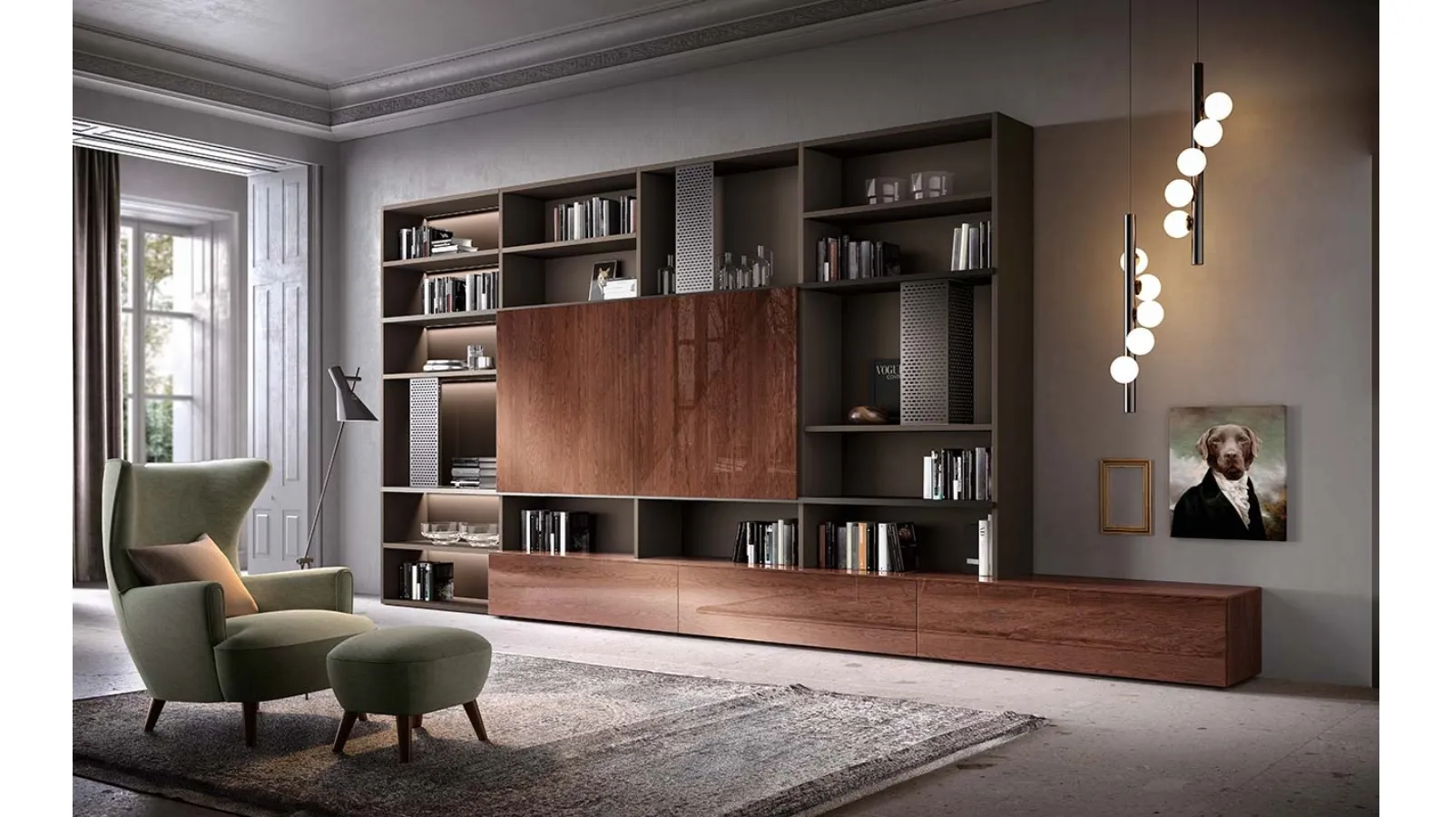 Libreria a muro Kosmos KL207 in legno di Mercantini