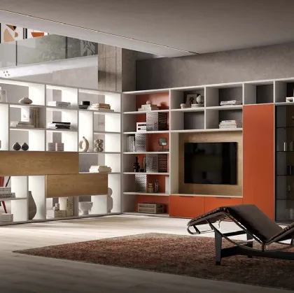 Libreria divisoria e a muro Kosmos KL211 in laccato opaco e legno di Mercantini