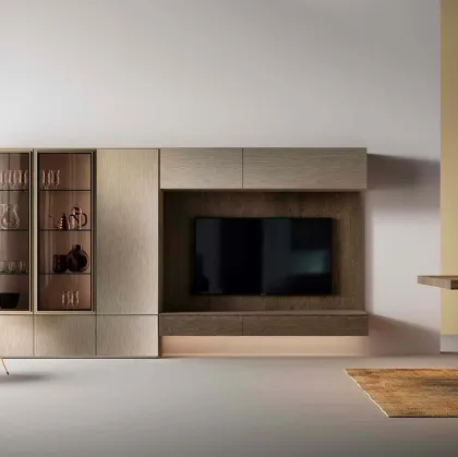 Libreria a muro Kosmos KL212 in legno con ante in vetro di Mercantini