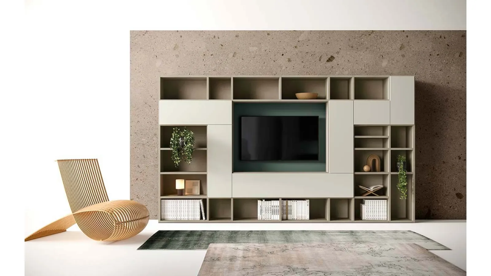 Libreria a muro Kosmos KL214 in laccato opaco di Mercantini
