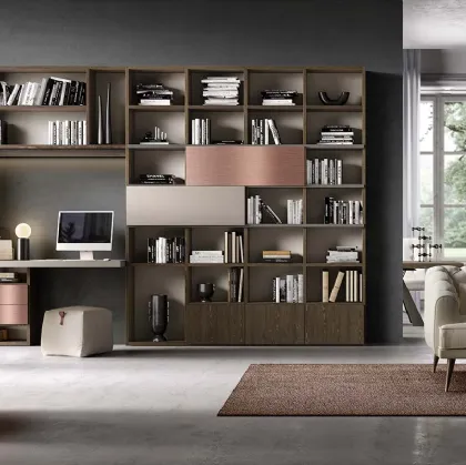 Libreria a muro Kosmos KL215 in legno e laccato opaco di Mercantini