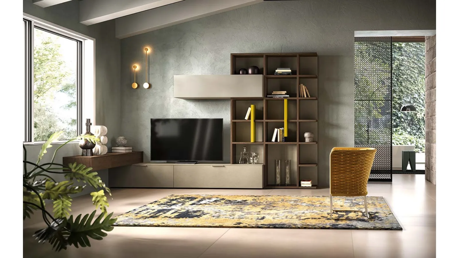 Libreria a muro Kosmos KL217 in laccato opaco e legno di Mercantini