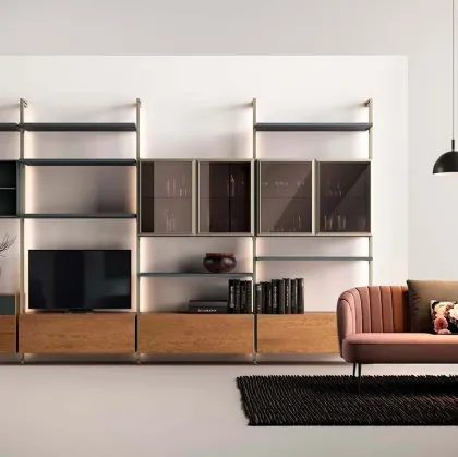 Libreria a muro Kosmos KL218 in legno con ante in vetro di Mercantini