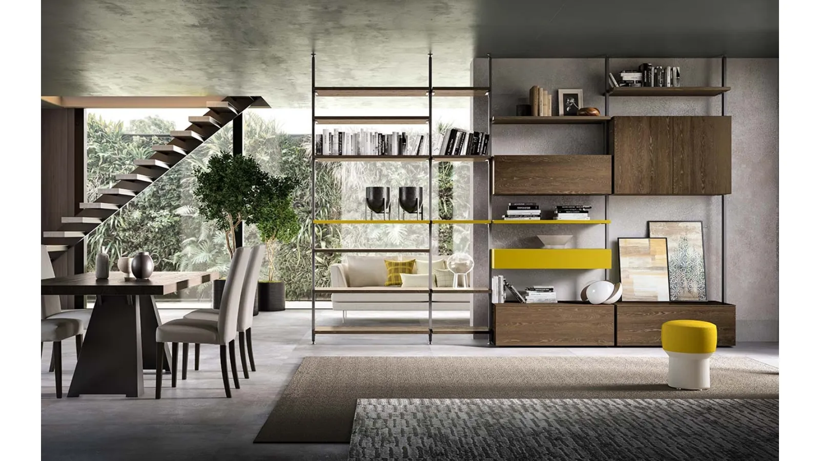Libreria a muro e divisoria Kosmos KL219 in legno e laccato opaco di Mercantini