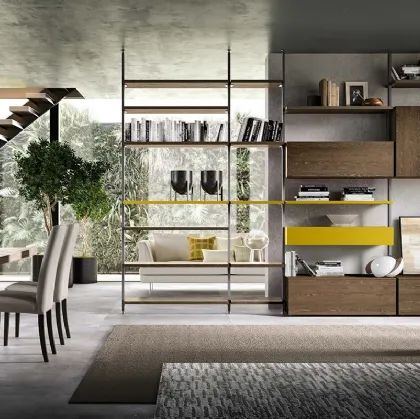 Libreria a muro e divisoria Kosmos KL219 in legno e laccato opaco di Mercantini