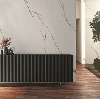 Madia a 3 ante ondulate in laccato opaco ardesia Wave70 di Fratelli Mirandola