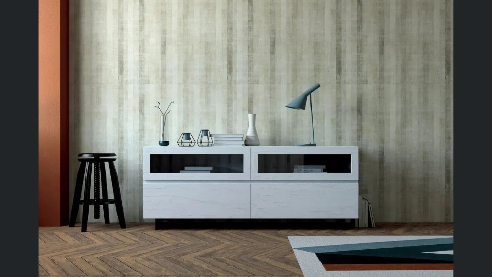 Madia Dallas Art 1010pa in legno con due cassetti e due ante a ribalta in vetro di Fratelli Mirandola