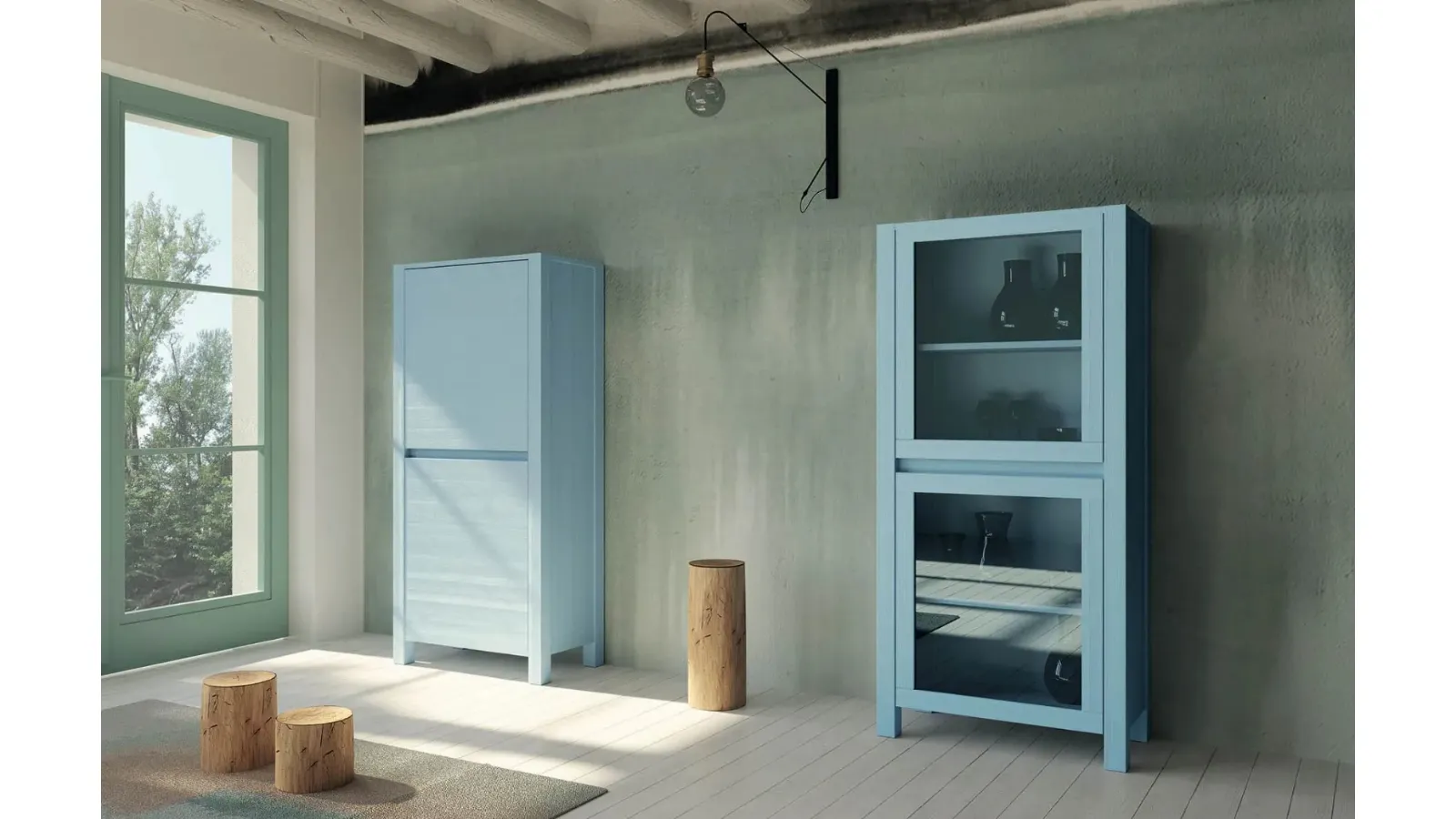 Madia alta Londra Art 1107 e Art 1108 in legno laccato azzurro di Fratelli Mirandola