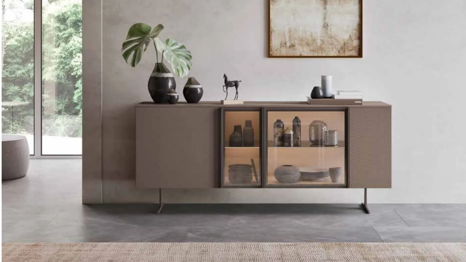 Madia moderna in laccato opaco con ante in vetro System Modulo 01 di Orme