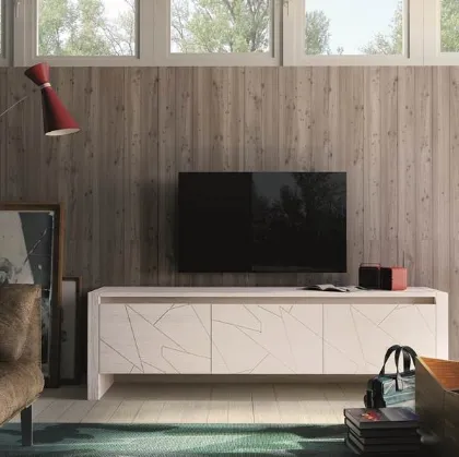 Porta tv Diagona in legno massello di abete laccato a tre ante di Fratelli Mirandola