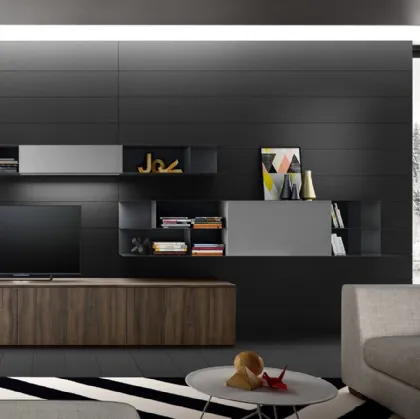 Parete Attrezzata Living 06 in laminato effetto legno e laccato Grigio opaco di Arredo3
