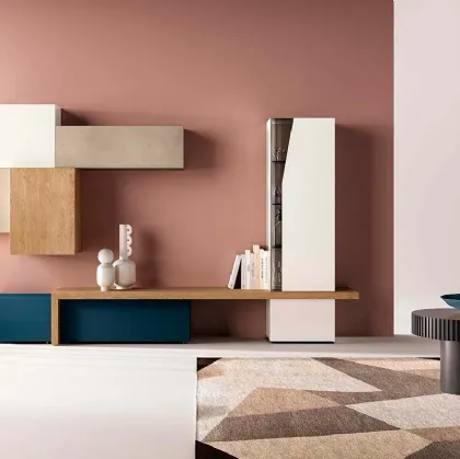 Parete Attrezzata Kosmos KC104 in laccato opaco e legno di Mercantini