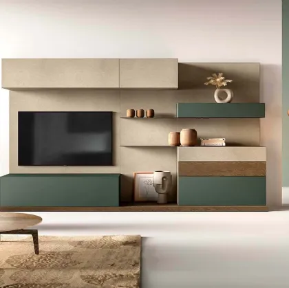 Parete Attrezzata Kosmos KC106 in laccato opaco e legno di Mercantini