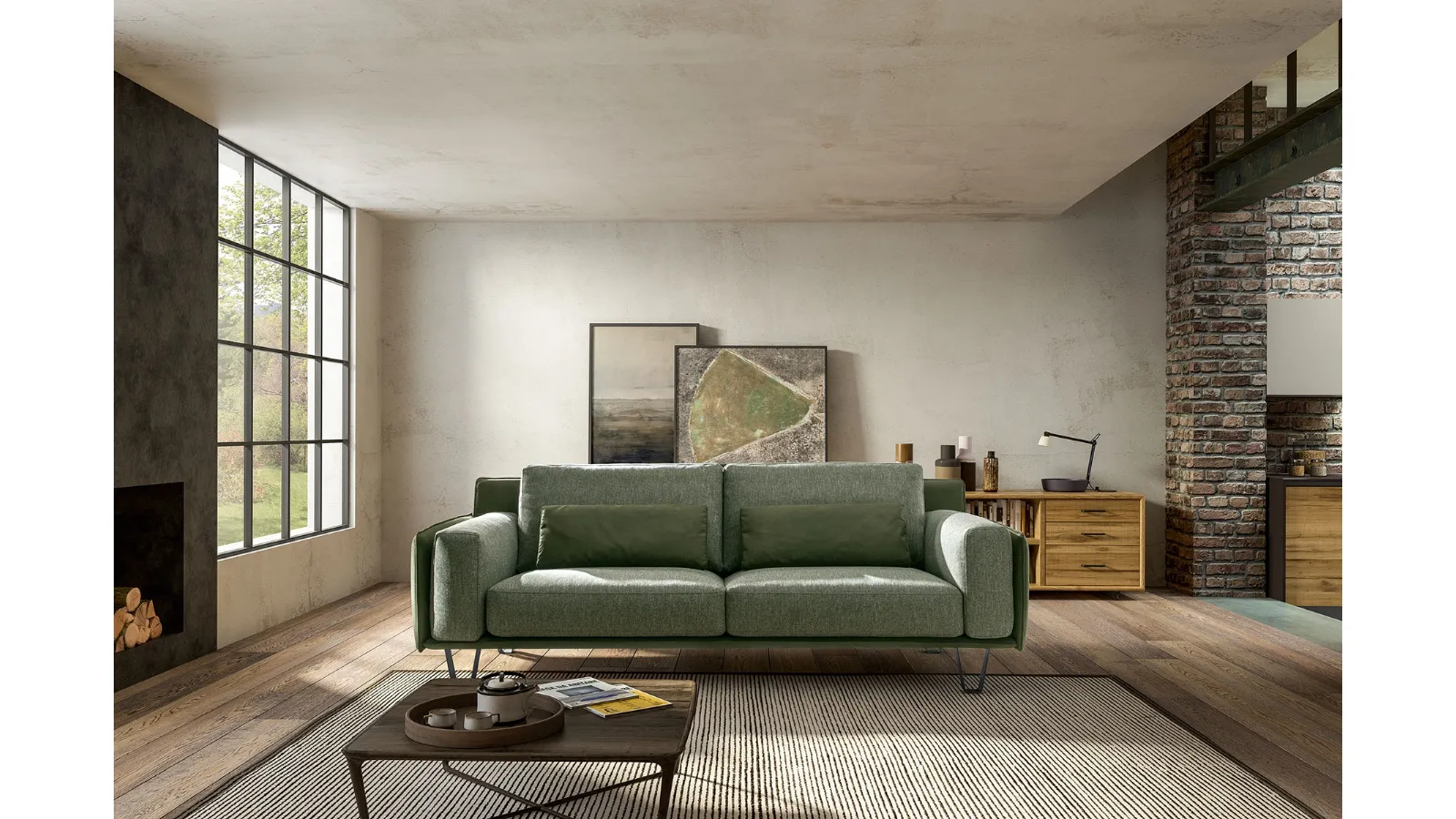 Divano lineare in tessuto Living Chic di Samoa