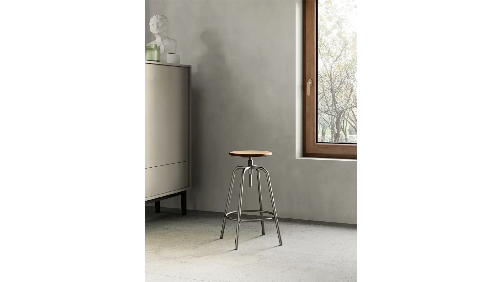 Sgabello Polaris con struttura in metallo verniciato e seduta in legno di Arredo3