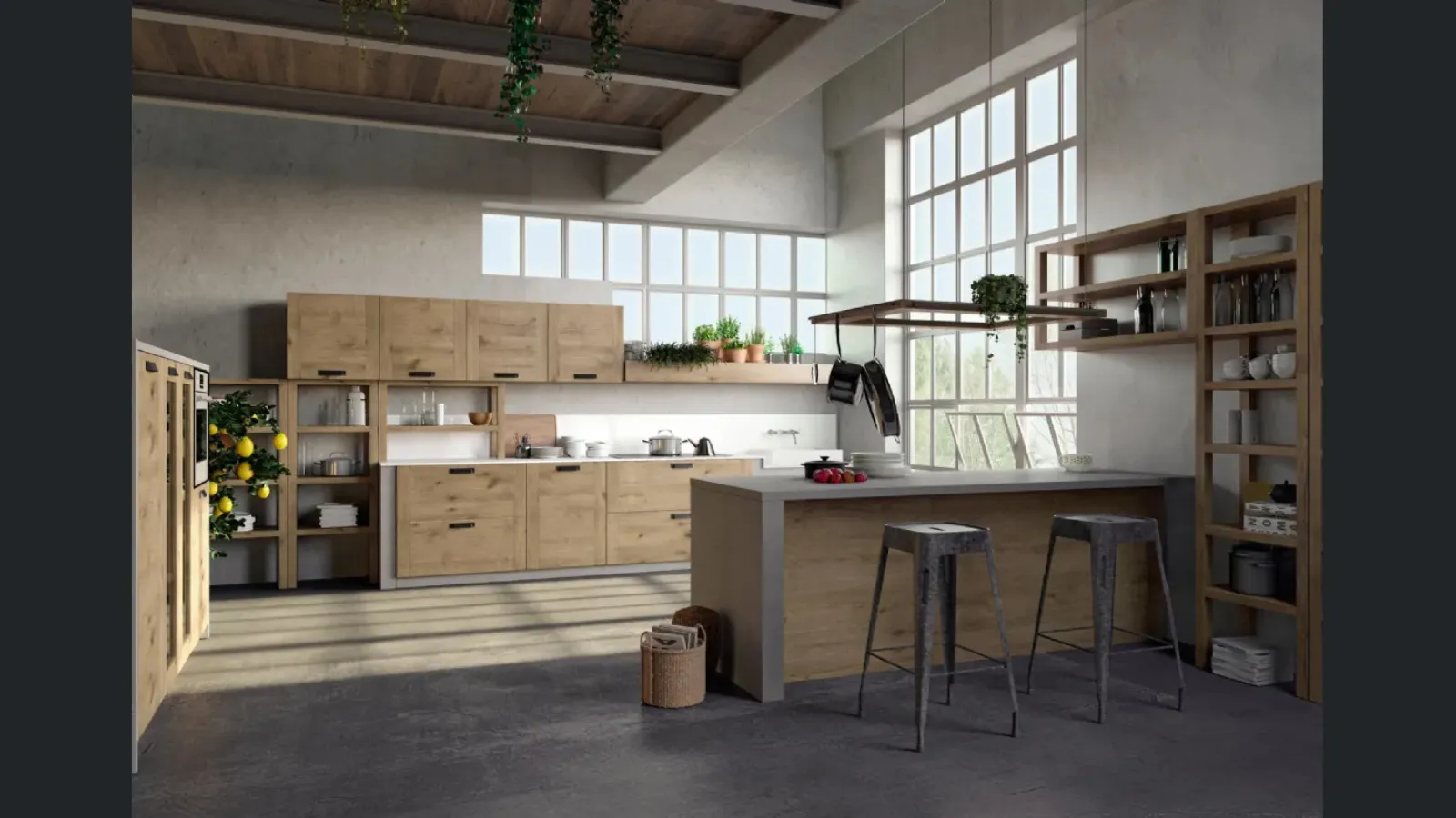 Cucina Moderna lineare Convivium 01 in legno di rovere di Fratelli Mirandola