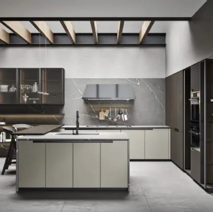 Cucina Moderna angolare in legno di Rovere termocotto e laccato opaco Eclettica 04 di Scandola