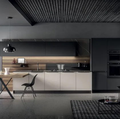 Cucina Moderna Kalì in laccato Fango e Nero opaco e laminato Noce America di Arredo3