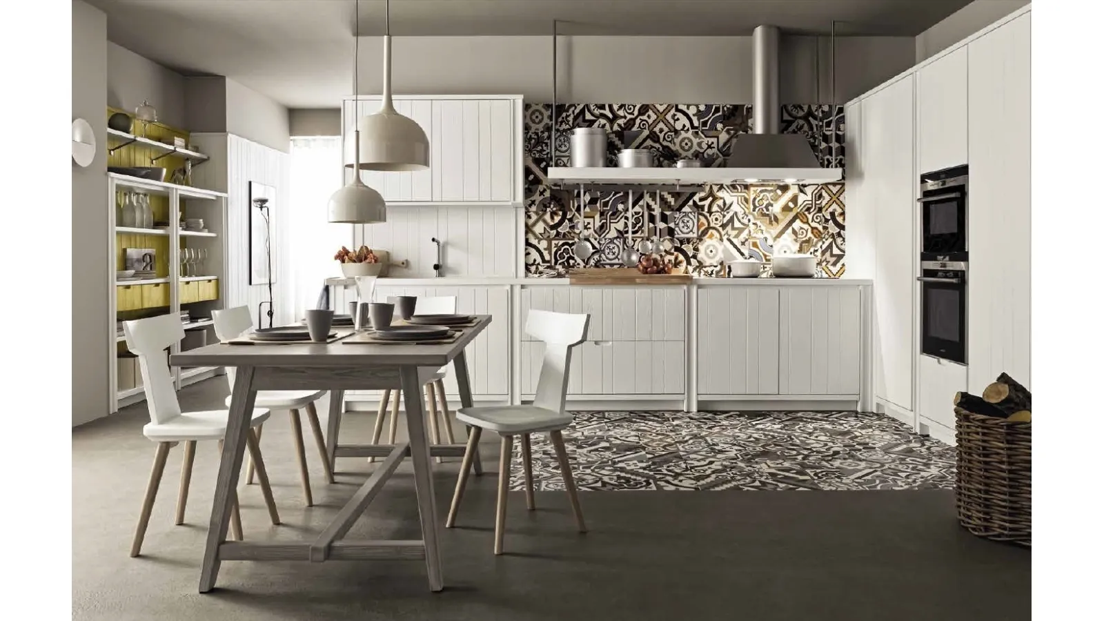 Cucina Moderna lineare in legno finitura bianco gesso Maestrale M04 di Scandola
