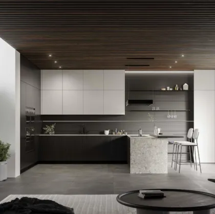 Cucina Moderna in laminato rovere e Pet con penisola Wega 01 di Arredo3